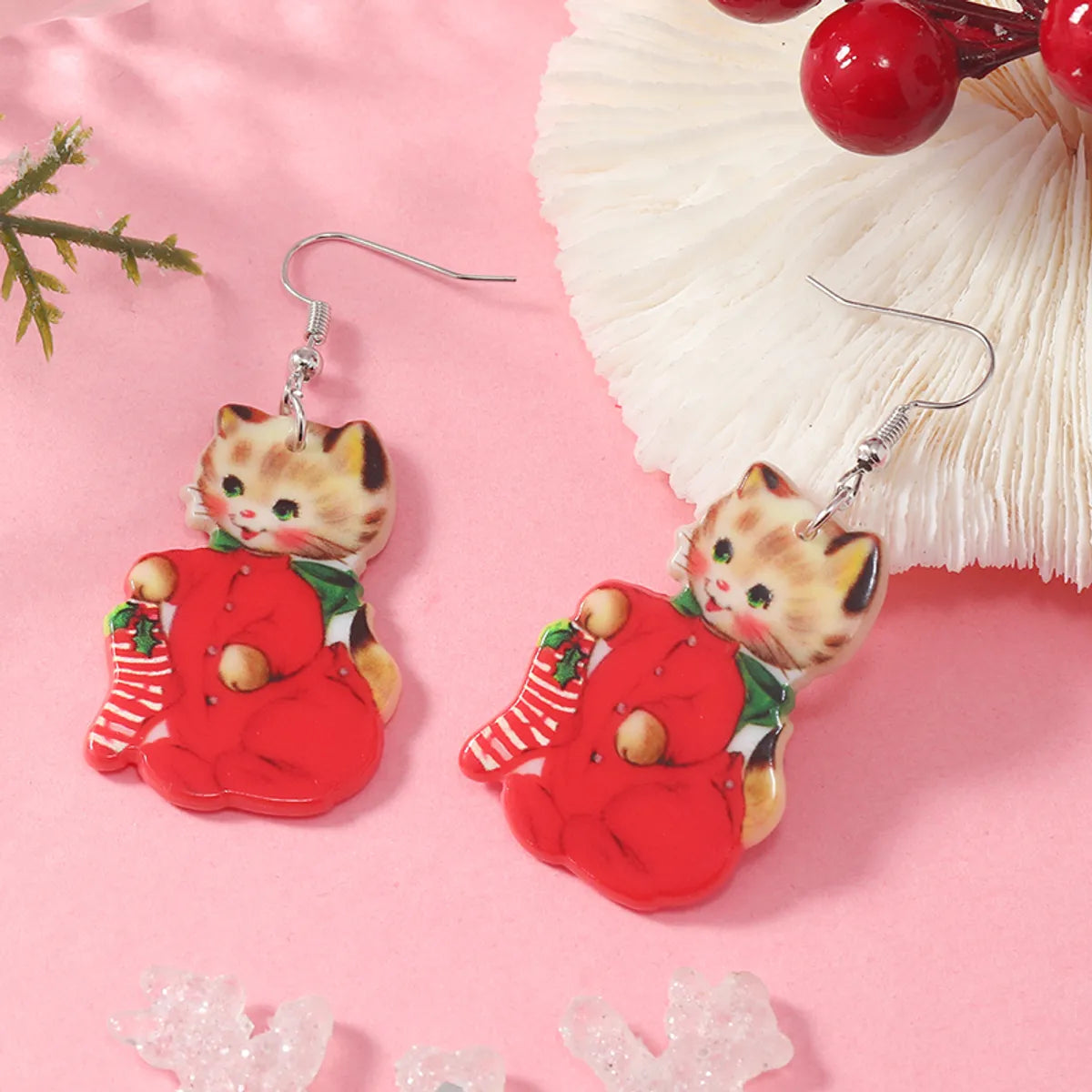 1 Pair Cute Vacation Cat Arylic Drop Earrings