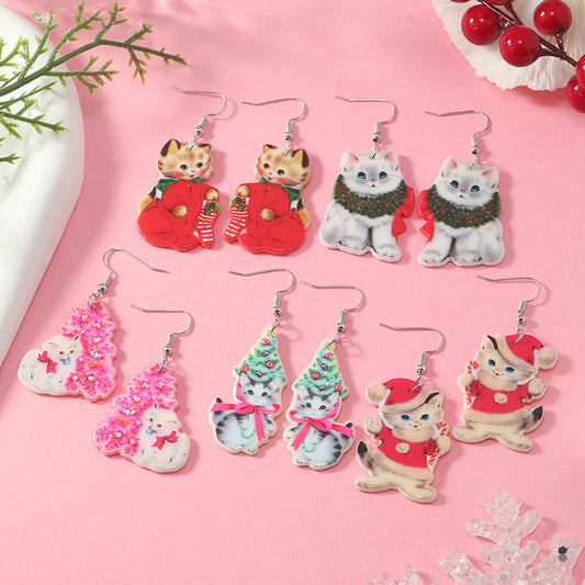 1 Pair Cute Vacation Cat Arylic Drop Earrings