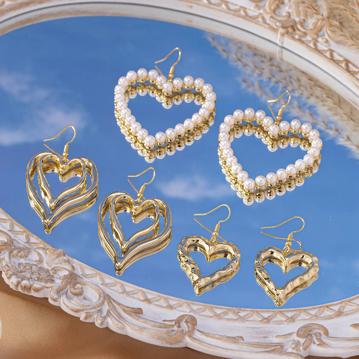 1 Pair Cute Vacation Heart Shape Inlay Zinc Alloy Artificial Pearls Drop Earrings