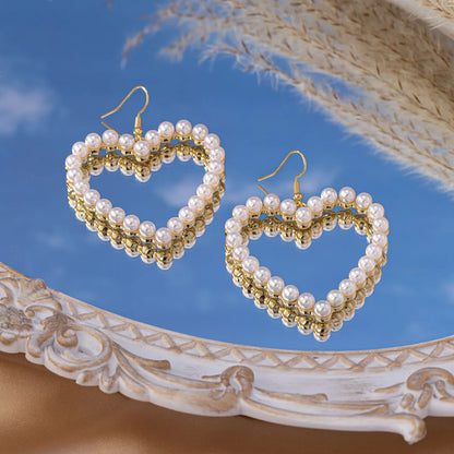 1 Pair Cute Vacation Heart Shape Inlay Zinc Alloy Artificial Pearls Drop Earrings