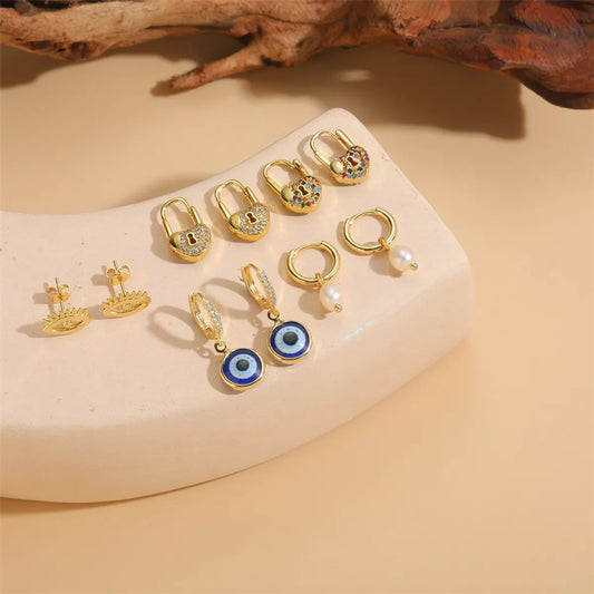 1 Pair Cute Vacation Simple Style Devil's Eye Plating Inlay Copper Zircon 14k Gold Plated Ear Studs