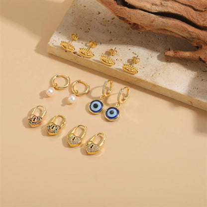 1 Pair Cute Vacation Simple Style Devil's Eye Plating Inlay Copper Zircon 14k Gold Plated Ear Studs