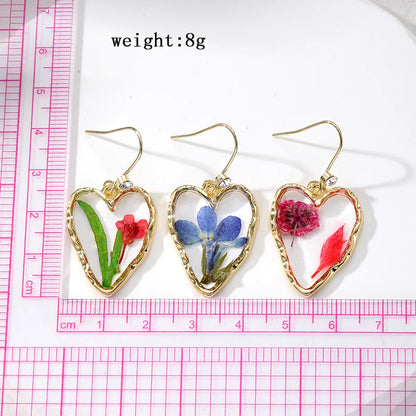 1 Pair Cute Vacation Simple Style Heart Shape Flower Epoxy Inlay Resin Rhinestones Drop Earrings