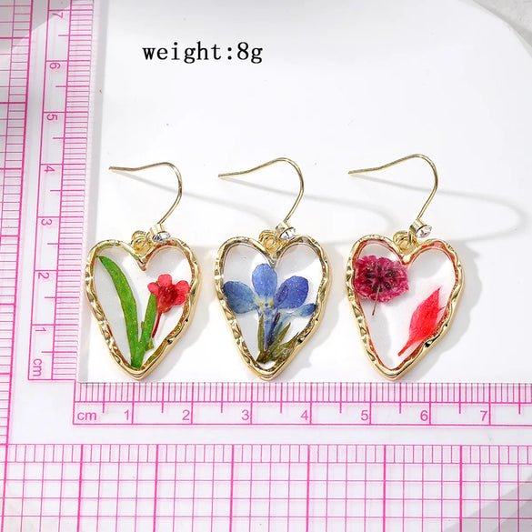 1 Pair Cute Vacation Simple Style Heart Shape Flower Epoxy Inlay Resin Rhinestones Drop Earrings