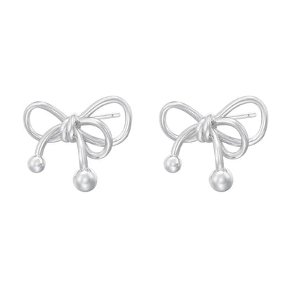 1 Pair Cute Water Droplets Heart Shape Bow Knot Inlay Copper Zircon 18K Gold Plated Ear Studs