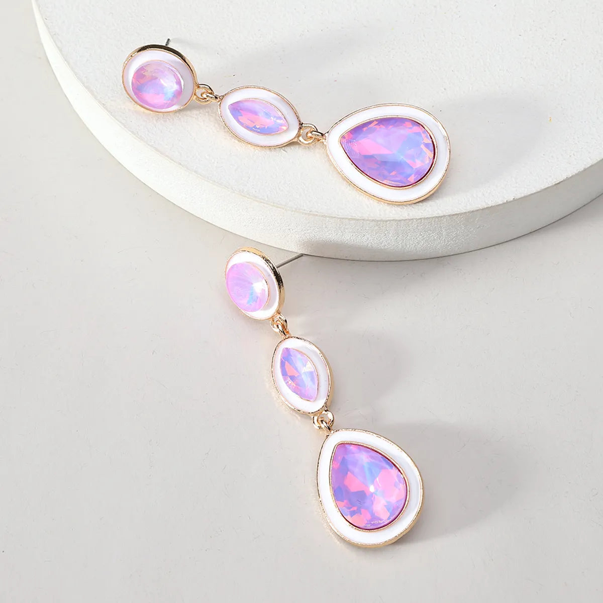 1 Pair Cute Wedding Solid Color Water Droplets Water Drop Inlay Alloy Glass Drop Earrings