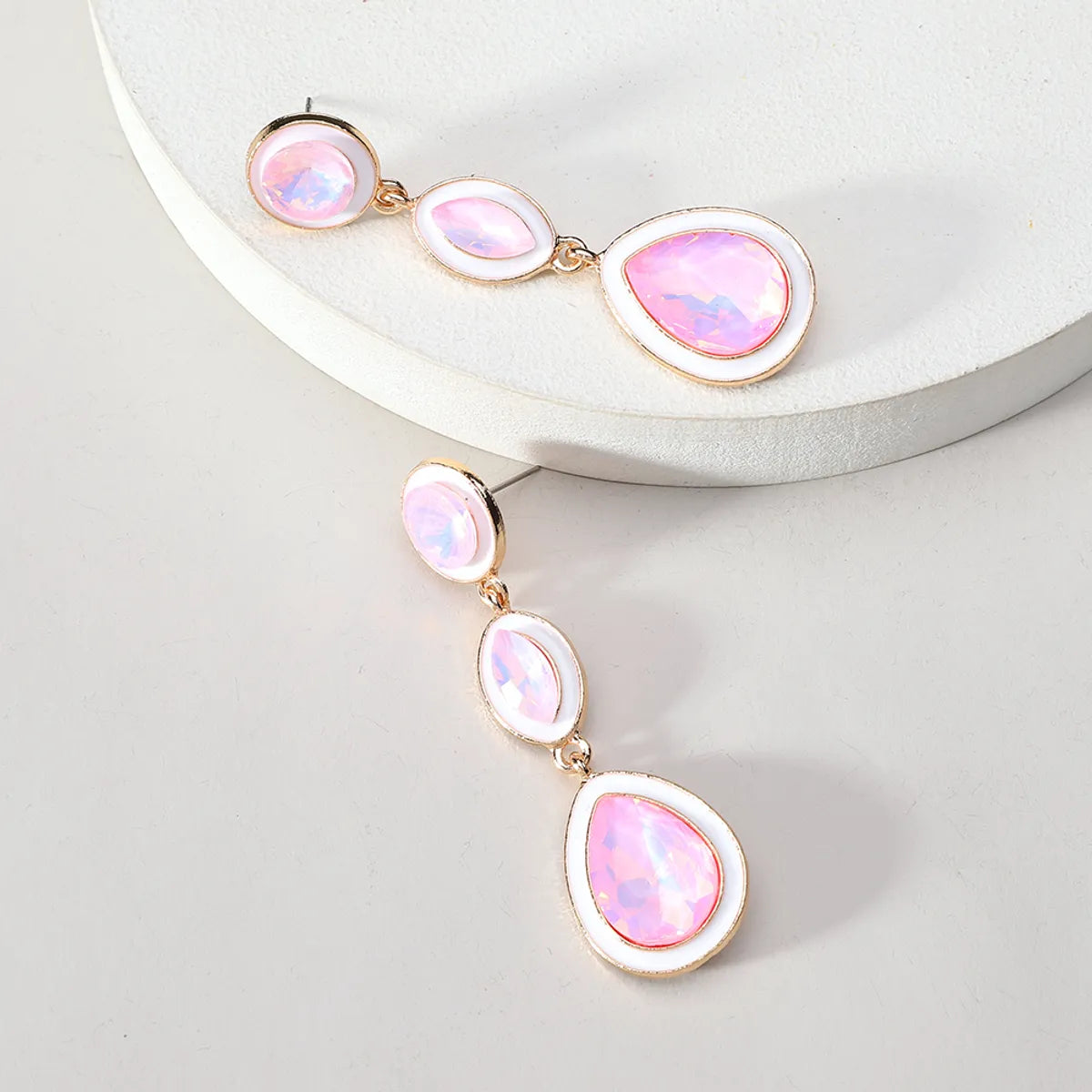 1 Pair Cute Wedding Solid Color Water Droplets Water Drop Inlay Alloy Glass Drop Earrings