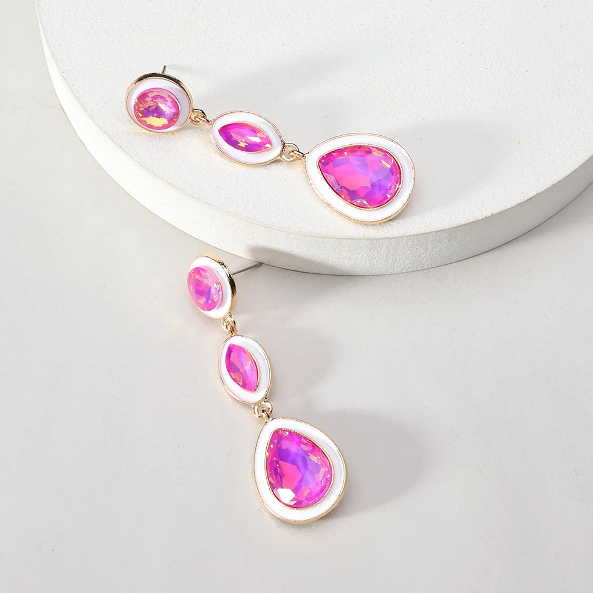 1 Pair Cute Wedding Solid Color Water Droplets Water Drop Inlay Alloy Glass Drop Earrings