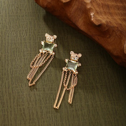 1 Pair Cute Xuping Bear Tassel Plating Inlay Alloy Copper Alloy Artificial Gemstones 18k Gold Plated Drop Earrings