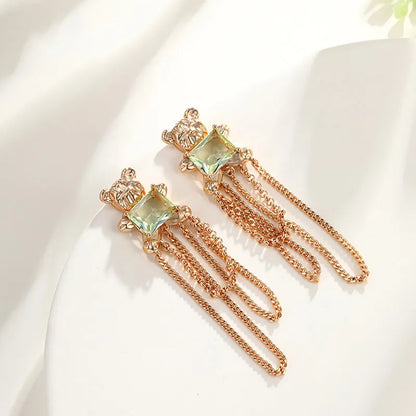 1 Pair Cute Xuping Bear Tassel Plating Inlay Alloy Copper Alloy Artificial Gemstones 18k Gold Plated Drop Earrings