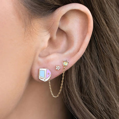 1 Pair Ear Cartilage Rings & Studs IG Style Sweet Cartoon Rainbow Heart Shape Copper