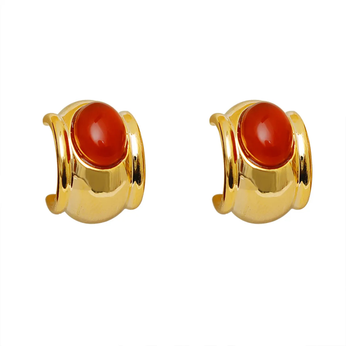 1 Pair Elegant Artistic C Shape Inlay Copper Zircon 18K Gold Plated Ear Studs