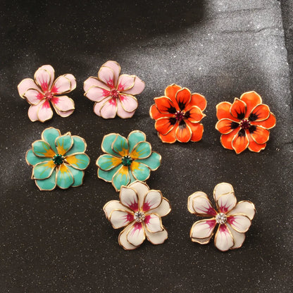 1 Pair Elegant Artistic Flower Enamel Inlay Alloy Rhinestones Ear Studs