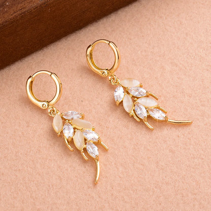 1 Pair Elegant Artistic Grain Plating Inlay Copper Opal Zircon 14k Gold Plated Drop Earrings