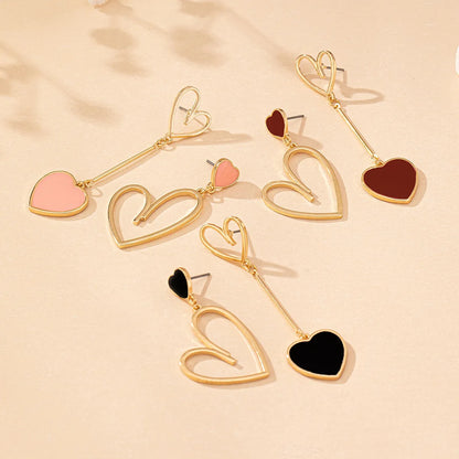 1 Pair Elegant Artistic Heart Shape Asymmetrical Hollow Out 201 Stainless Steel Zinc Alloy Drop Earrings