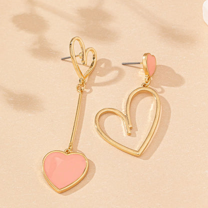 1 Pair Elegant Artistic Heart Shape Asymmetrical Hollow Out 201 Stainless Steel Zinc Alloy Drop Earrings