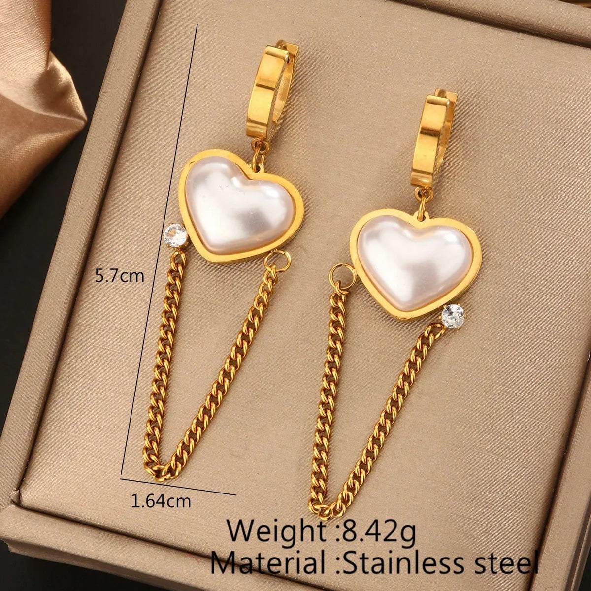 1 Pair Elegant Baroque Style Round Heart Shape Plating Inlay 304 Stainless Steel Artificial Rhinestones Plastic 18K Gold Plated Drop Earrings Ear Studs