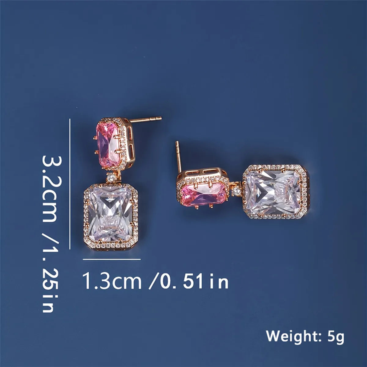 1 Pair Elegant Baroque Style Shiny Rectangle Plating Inlay Copper Zircon White Gold Plated Drop Earrings