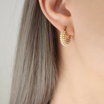 1 Pair Elegant Baroque Style U Shape Titanium Steel Plating Inlay Artificial Pearls 18k Gold Plated Earrings