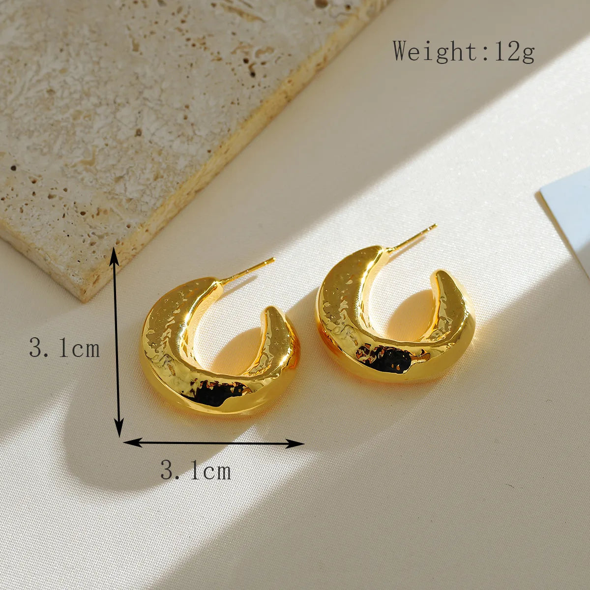 1 Pair Elegant Basic Classic Style C Shape Copper 18K Gold Plated Ear Studs