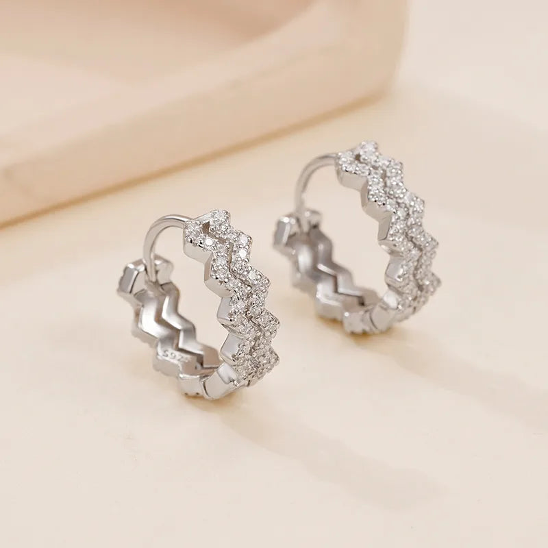 1 Pair Elegant Basic Classic Style Round Polishing Plating Inlay Sterling Silver Zircon White Gold Plated Earrings