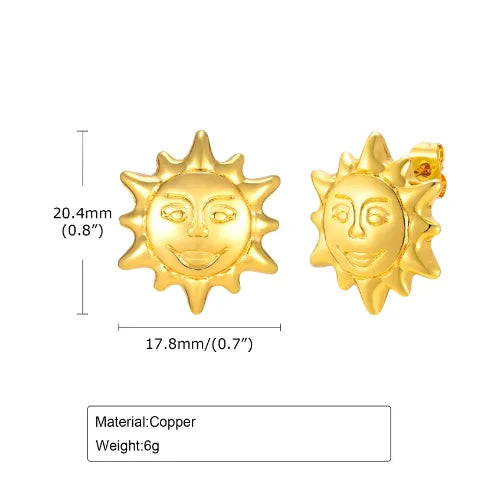 1 Pair Elegant Basic Classic Style Sun 201 Stainless Steel Gold Plated Ear Studs