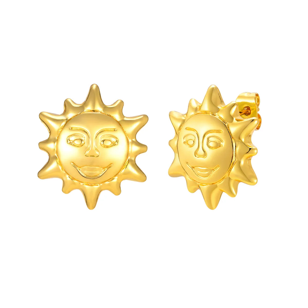 1 Pair Elegant Basic Classic Style Sun 201 Stainless Steel Gold Plated Ear Studs