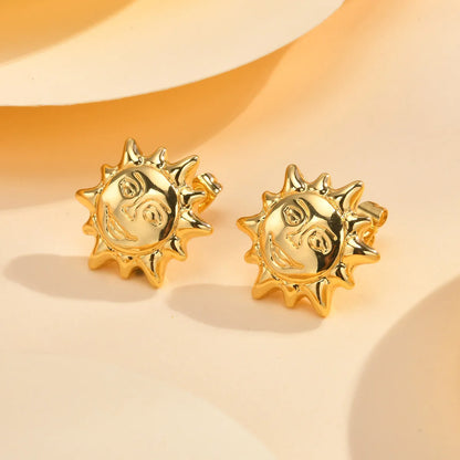 1 Pair Elegant Basic Classic Style Sun 201 Stainless Steel Gold Plated Ear Studs