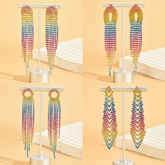 1 Pair Elegant Basic Geometric Inlay Alloy Rhinestones Drop Earrings