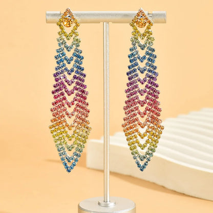 1 Pair Elegant Basic Geometric Inlay Alloy Rhinestones Drop Earrings