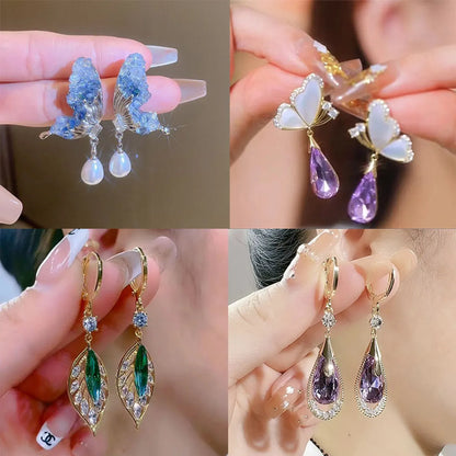 1 Pair Elegant Basic Lady Geometric Flower Butterfly Inlay Alloy Artificial Crystal Drop Earrings