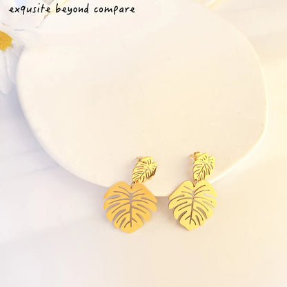 1 Pair Elegant Basic Leaf Patchwork Stainless Steel Drop Earrings