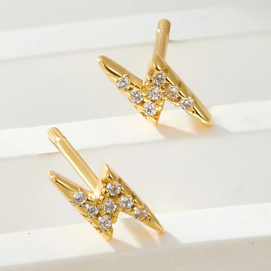 1 Pair Elegant Basic Lightning Plating Inlay Sterling Silver Zircon 18k Gold Plated Ear Studs