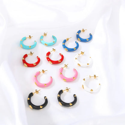 1 Pair Elegant Beach C Shape Heart Shape Plating 304 Stainless Steel 18K Gold Plated Ear Studs