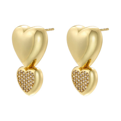 1 Pair Elegant Bear Heart Shape Plating Inlay Copper Artificial Pearls Zircon 18k Gold Plated Ear Studs