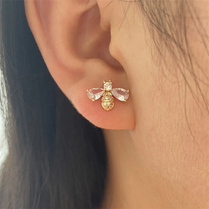 1 Pair Elegant Bee Plating Inlay Copper Zircon Gold Plated Ear Studs