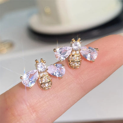 1 Pair Elegant Bee Plating Inlay Copper Zircon Gold Plated Ear Studs