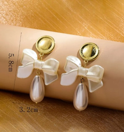 1 Pair Elegant Bow Knot Alloy Gold Plated Drop Earrings