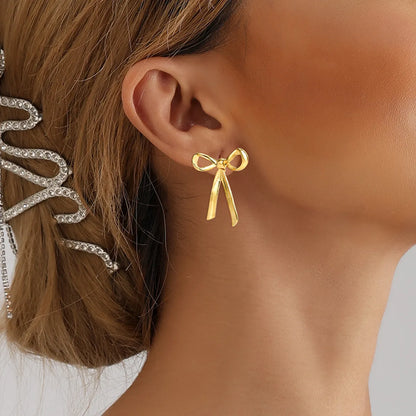 1 Pair Elegant Bow Knot Alloy Plastic Ear Studs