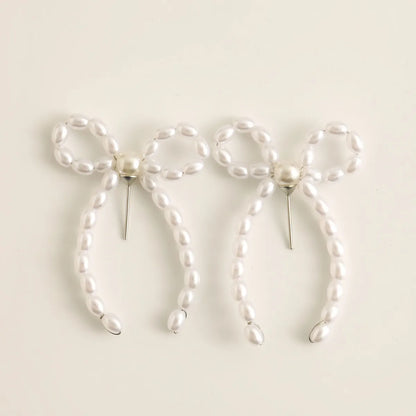 1 Pair Elegant Bow Knot Beaded Plating Artificial Pearl Alloy Ear Studs