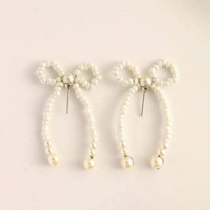 1 Pair Elegant Bow Knot Beaded Plating Artificial Pearl Alloy Ear Studs