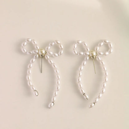 1 Pair Elegant Bow Knot Beaded Plating Artificial Pearl Alloy Ear Studs