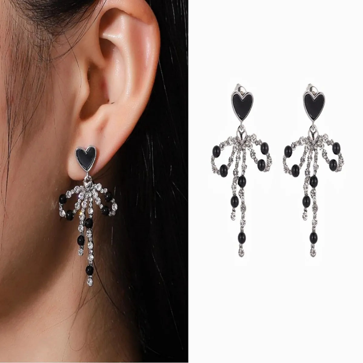 1 Pair Elegant Bow Knot Inlay Copper Zircon Drop Earrings