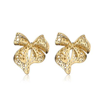 1 Pair Elegant Bow Knot Plating Inlay Copper Zircon Gold Plated Ear Studs