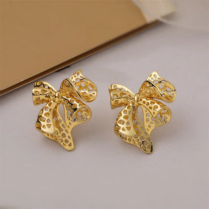 1 Pair Elegant Bow Knot Plating Inlay Copper Zircon Gold Plated Ear Studs