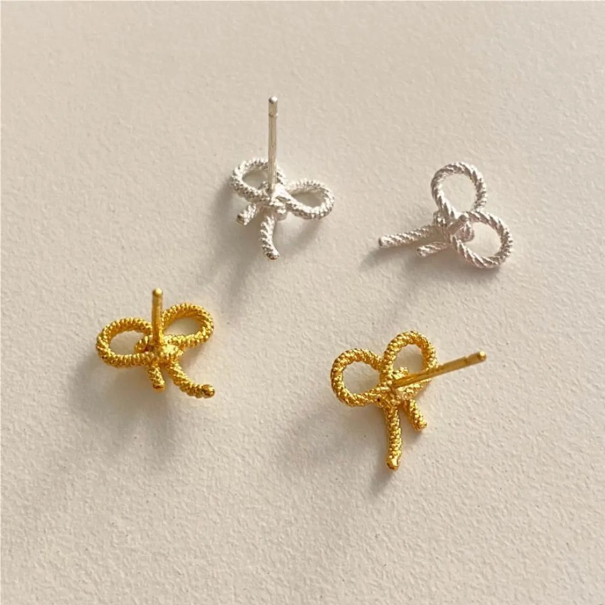 1 Pair Elegant Bow Knot Plating Sterling Silver Ear Studs