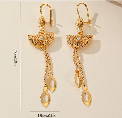 1 Pair Elegant Bridal Geometric Tassel Inlay Copper Zircon Gold Plated Drop Earrings