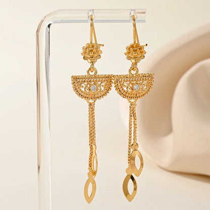 1 Pair Elegant Bridal Geometric Tassel Inlay Copper Zircon Gold Plated Drop Earrings