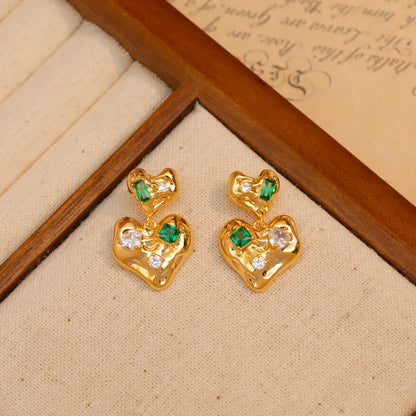 1 Pair Elegant Business Heart Shape Plating Inlay Copper Zircon 18K Gold Plated Drop Earrings