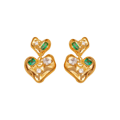 1 Pair Elegant Business Heart Shape Plating Inlay Copper Zircon 18K Gold Plated Drop Earrings